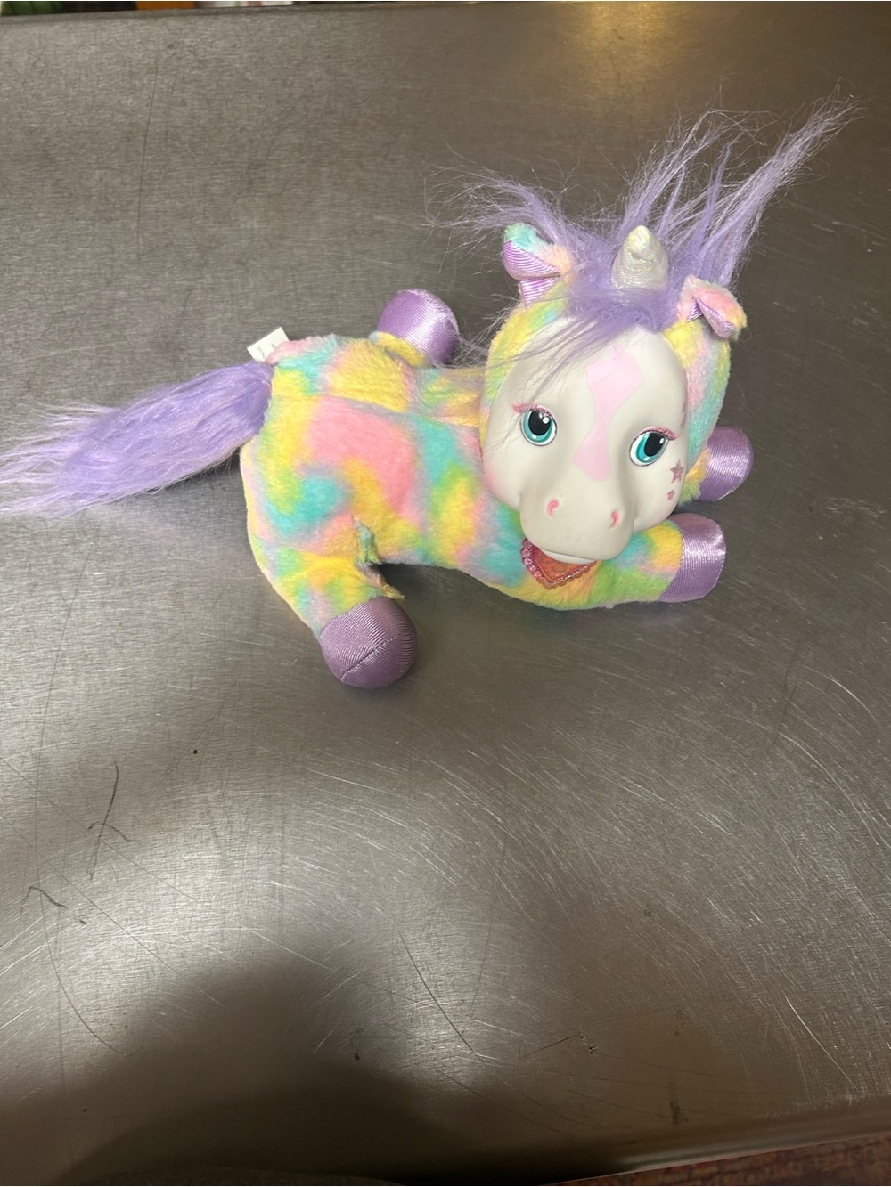 Pastel Rainbow Unicorn Plush with Purple Accents - Soft Kids Stuffed Animal